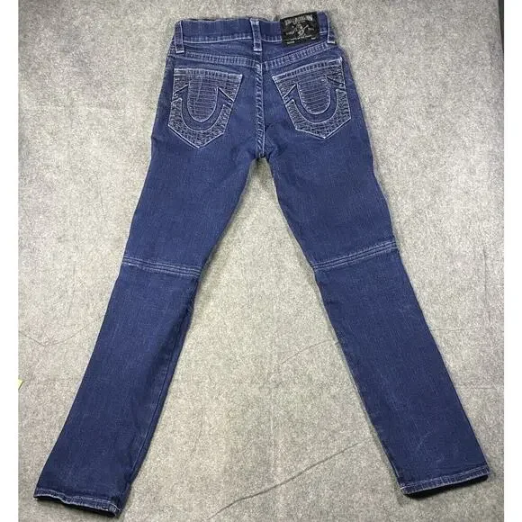 True Religion Jeans Mens Size 31 Moto Slim Blue Distressed